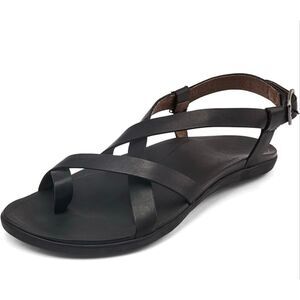 Olukai Women’s Upena Sandal 20288-4040 Black Leather Gladiator Sandals Size 7